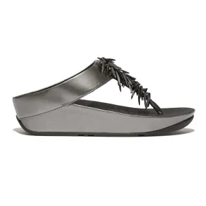 FitFlop Women's Rumba Beaded Pewter/Black Thong Fresh Look