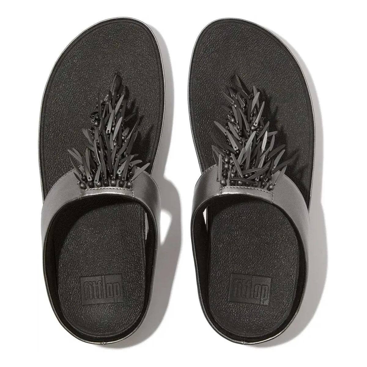 Leather Material Comfort Padding FitFlop Women's Rumba Beaded Pewter/Black Thong
