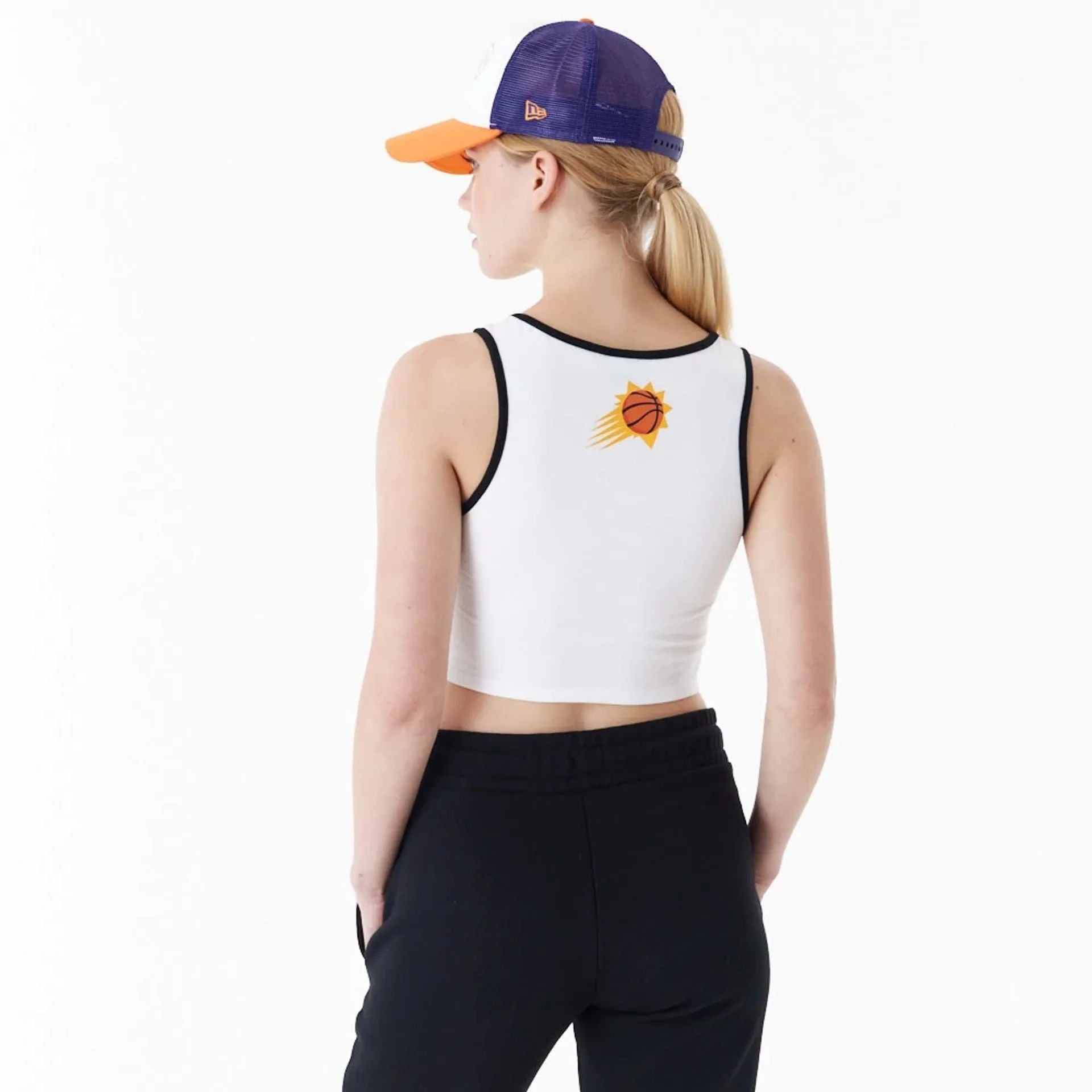 Phoenix Suns Womens NBA Team Wordmark White Crop Tank Top Cool and Relaxed