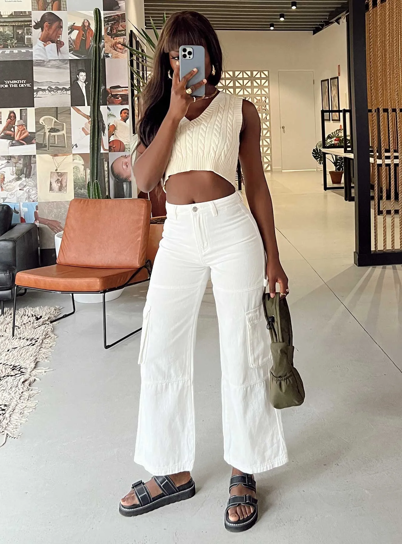 Minimalist Daily Wear Loose Adore Cargo Pants White