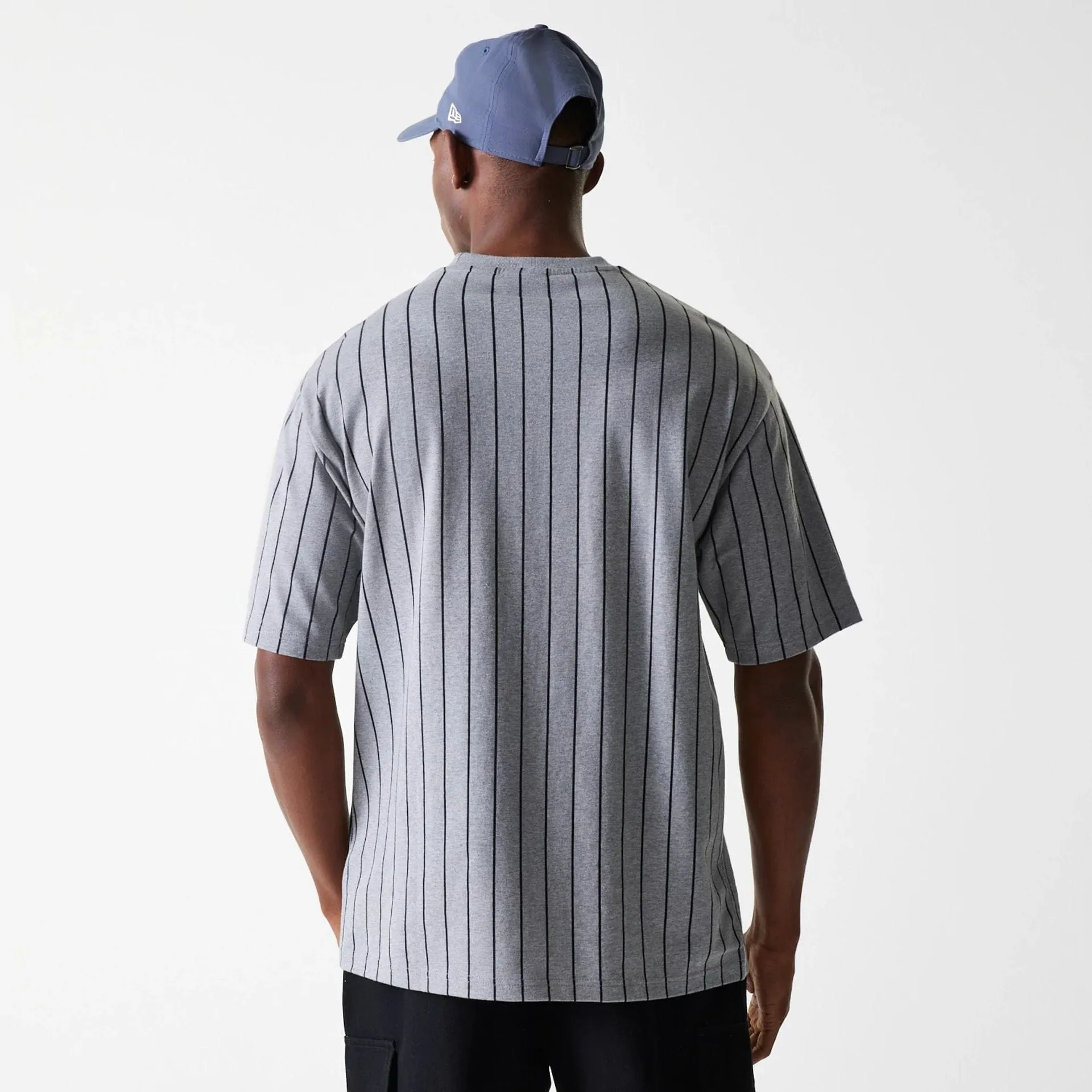 Wrinkle Resistant Material Breathable Wear Fit New Era Pinstripe Pastel Grey Oversized T-Shirt