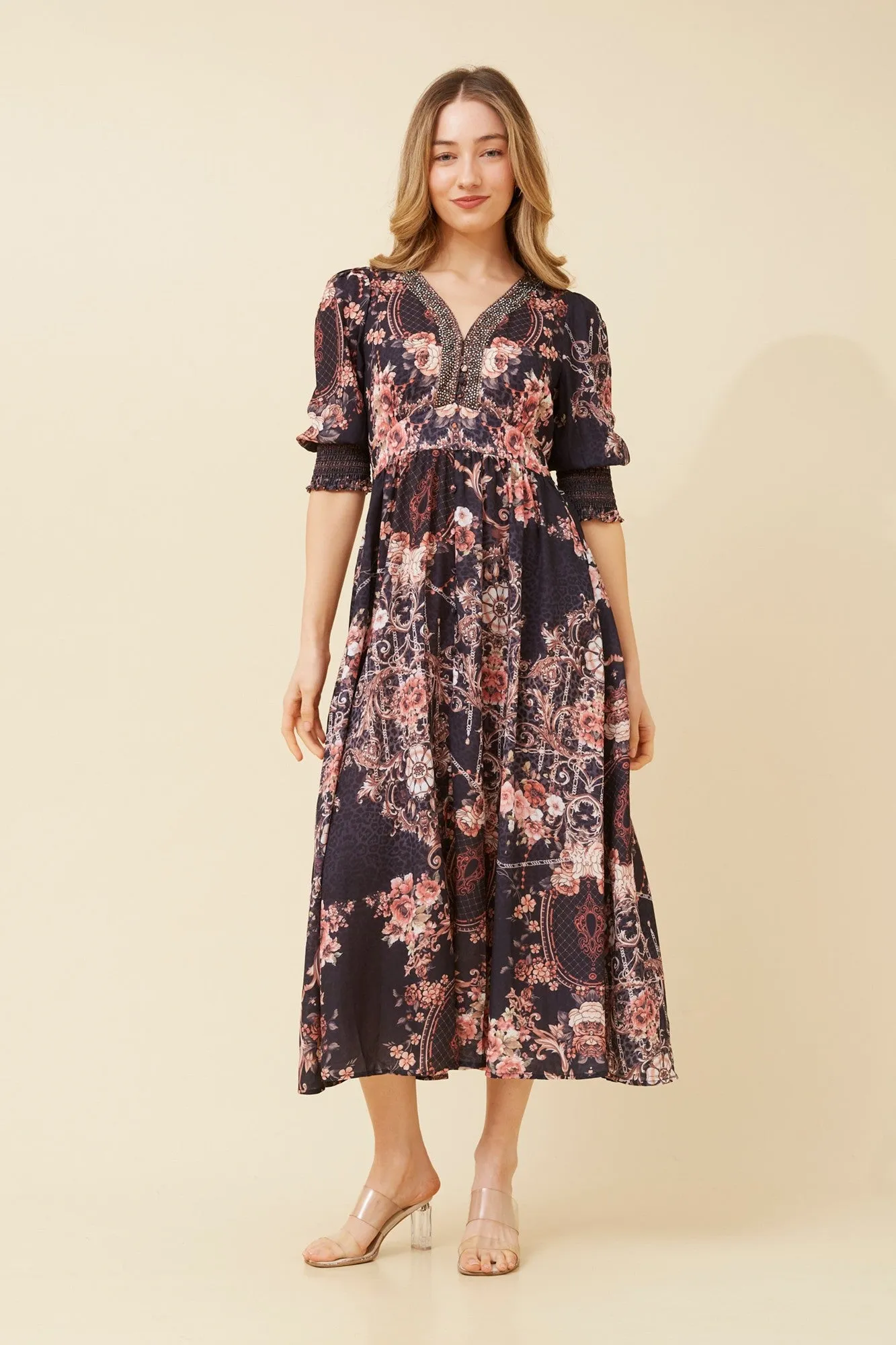 Bishop-Sleeve FARAN ARABESQUE MIDI DRESS