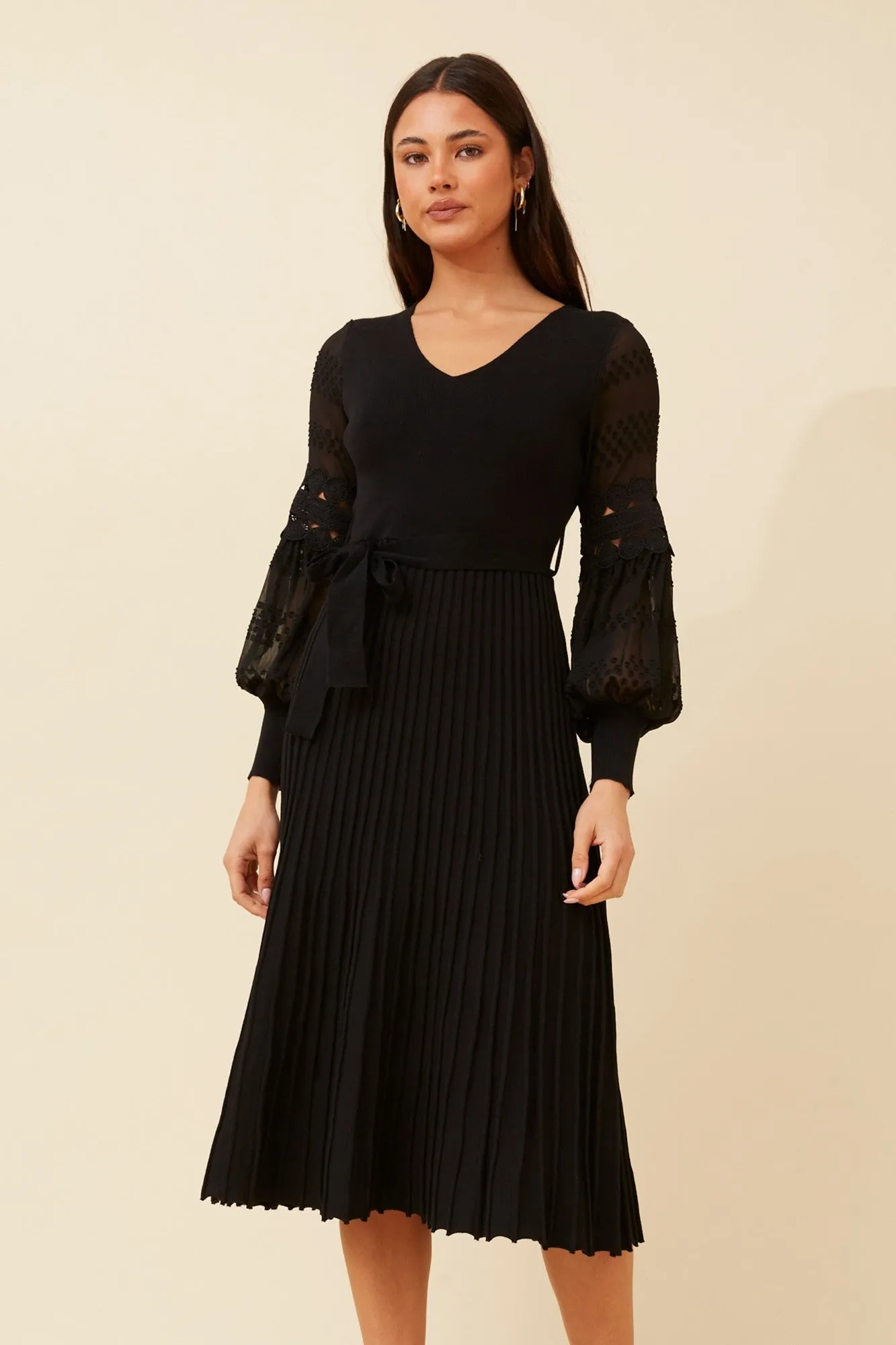OLA LANTERN SLEEVE KNIT DRESS Floor-Length