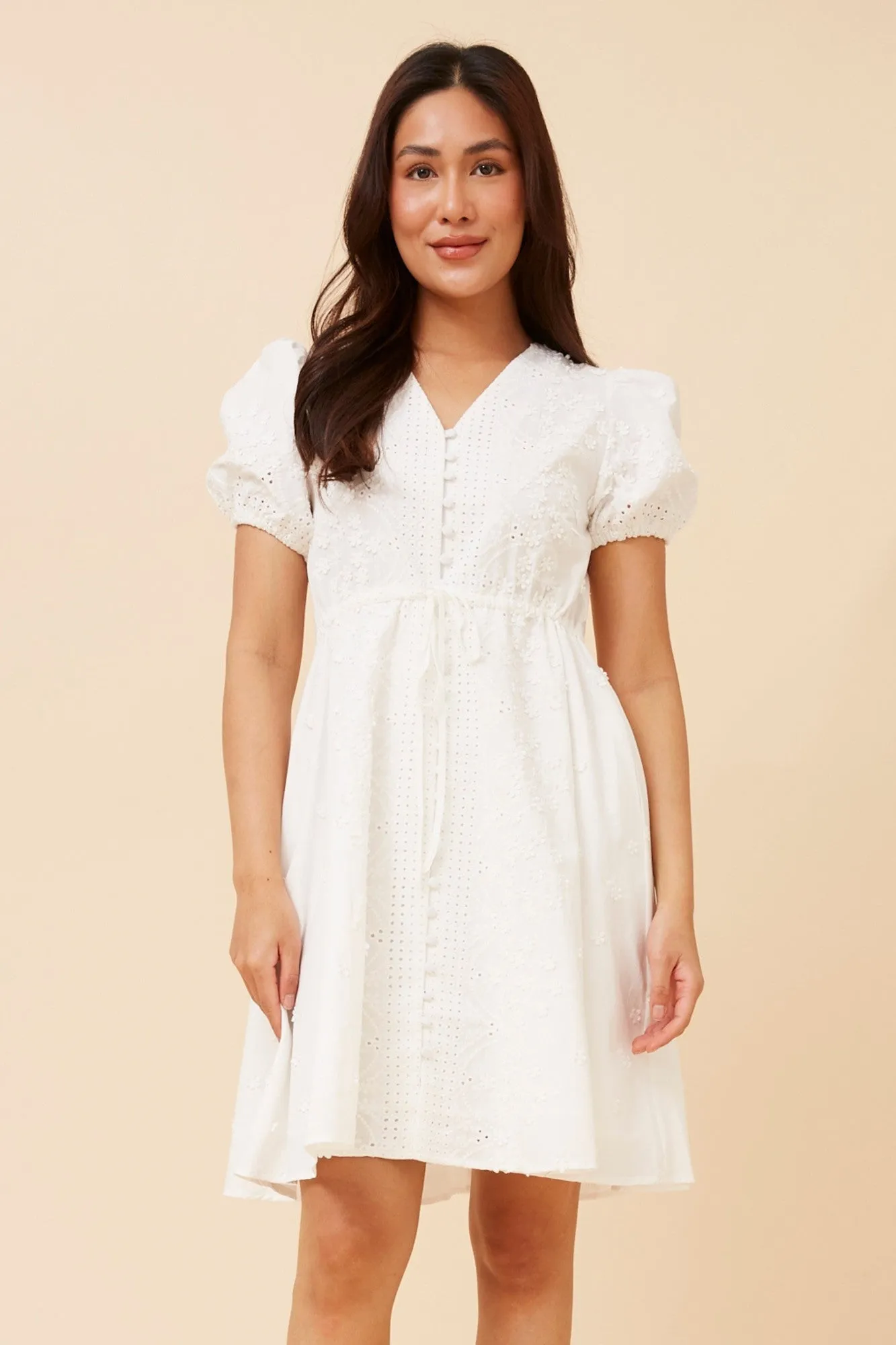 Vibrant Colors Comfort Stretch FAIGE BRODERIE ANGLAISE DRESS