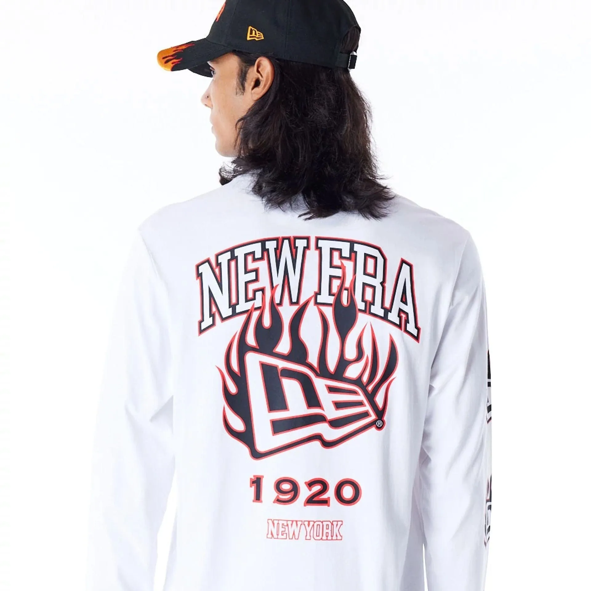 New Era Flag Flame White Long Sleeve T-Shirt Cozy Stretch Fit Classic Wearable