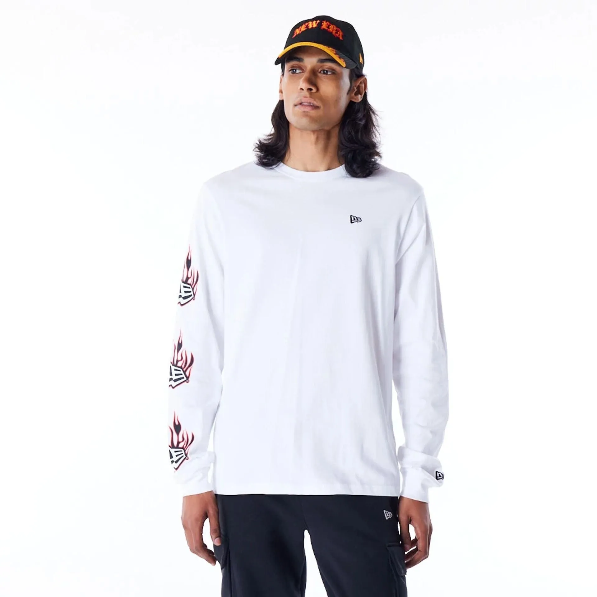 New Era Flag Flame White Long Sleeve T-Shirt Cozy Vibe