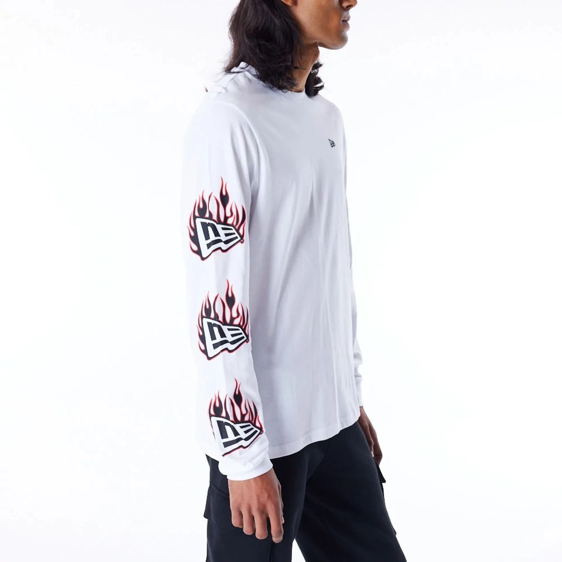 New Era Flag Flame White Long Sleeve T-Shirt Stretch Fabric Technology Luxurious