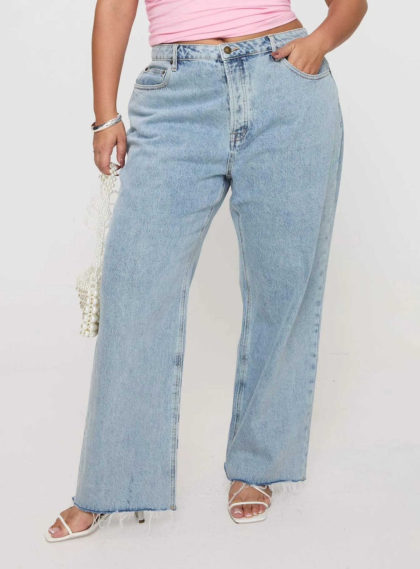 Fawcett High Rise Straight Leg Jeans Light Blue Wash Curve Minimal Fading