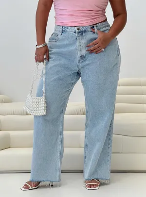 Fawcett High Rise Straight Leg Jeans Light Blue Wash Curve Abrasion Resistance