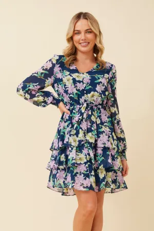 Stylish Appearance DoubleLayeredMaterial BRIGHTON FLORAL RUFFLE DRESS
