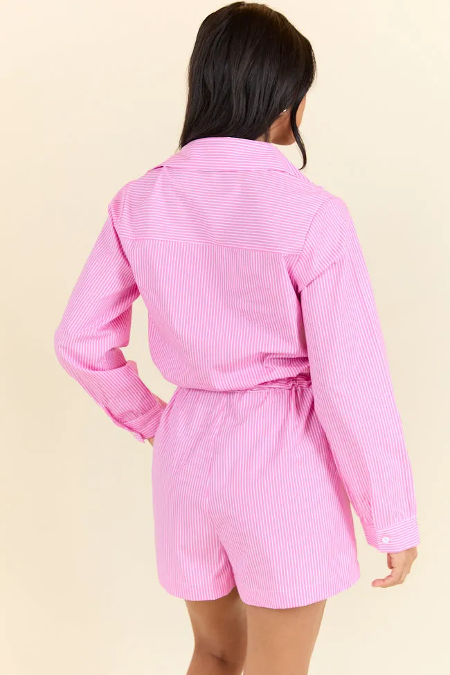 CompactPackaging TemperatureRegulating Days Off Pink Stripe Collared Romper FINAL SALE