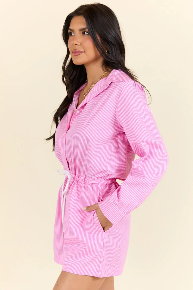 ShapeRetentionCloth Days Off Pink Stripe Collared Romper FINAL SALE