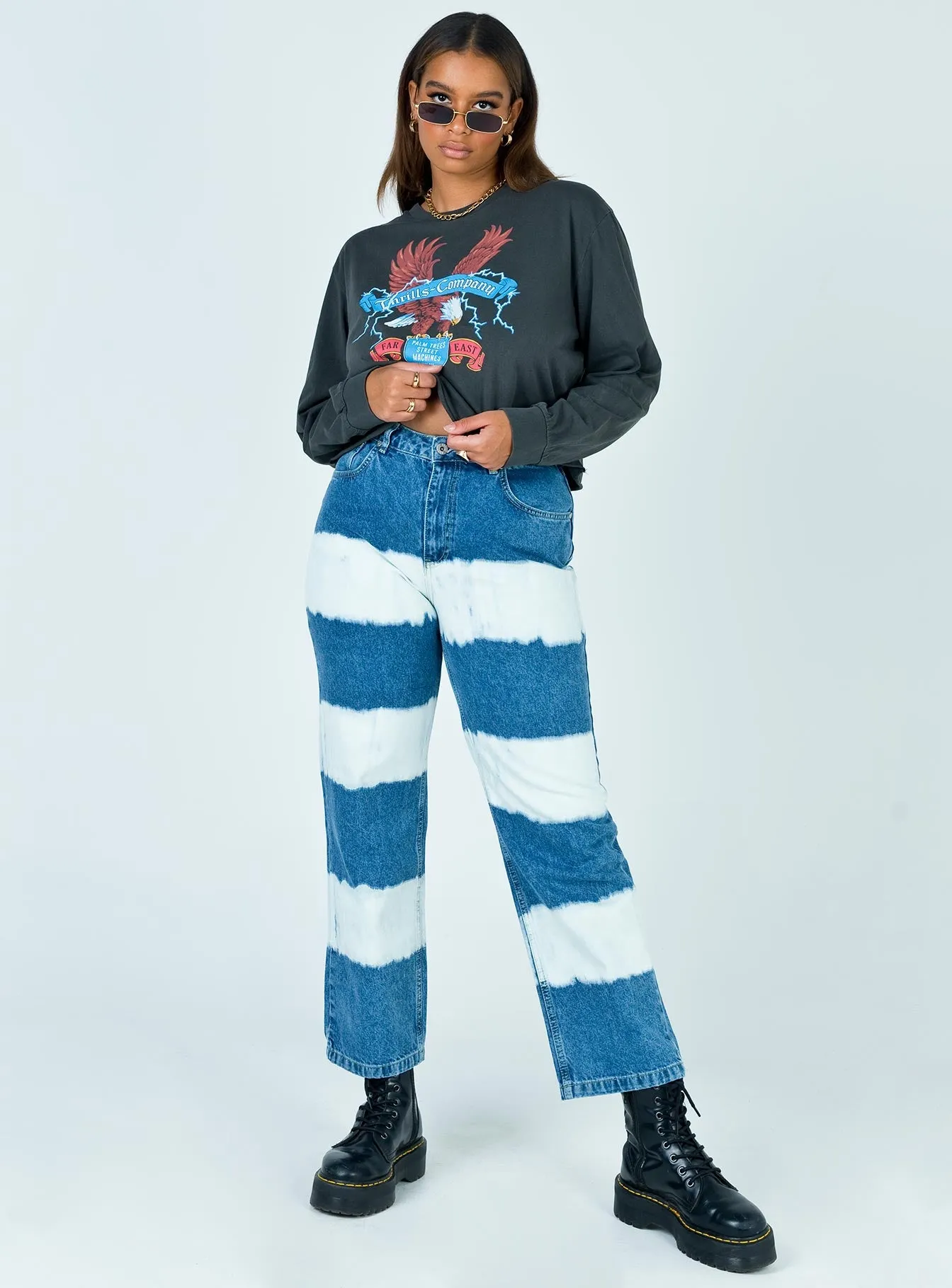 Weekend Warrior Earthy The Ragged Priest Mid Blue Dad Jeans With White Bleach