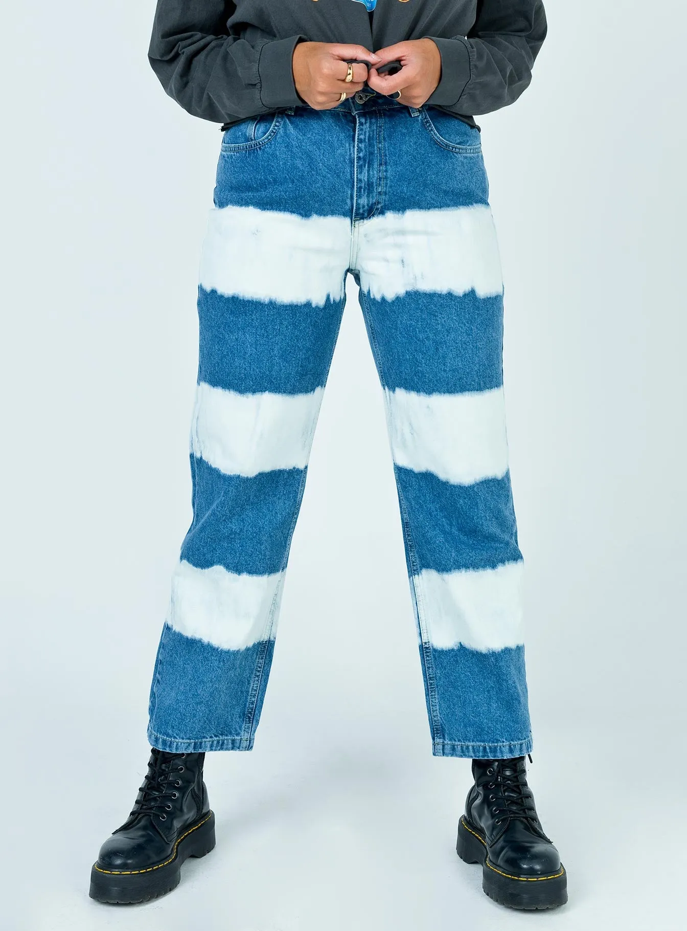 Layered Look The Ragged Priest Mid Blue Dad Jeans With White Bleach