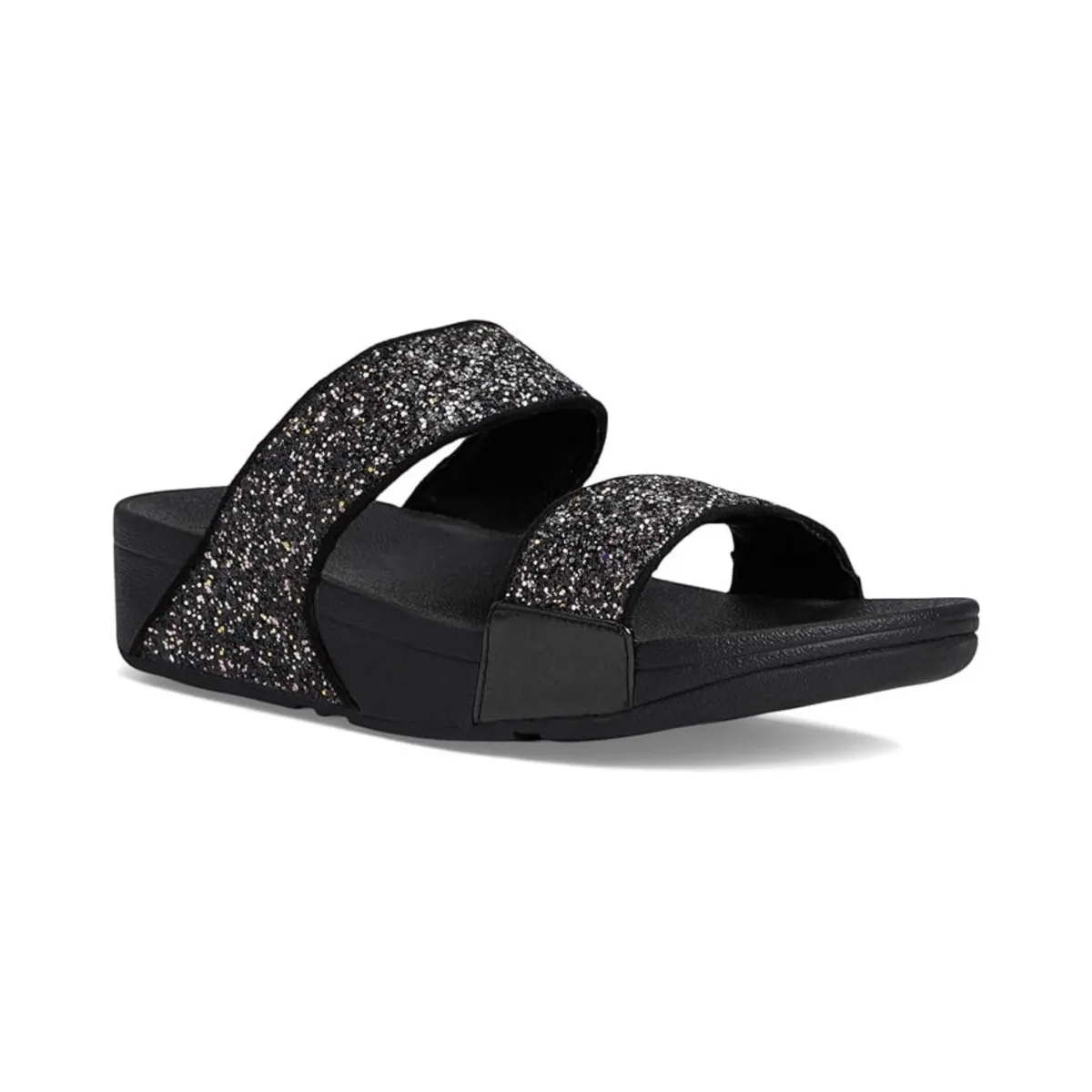 FitFlop Women's Lulu Glitter Slide Black Multi Breathable Sole Air Mesh