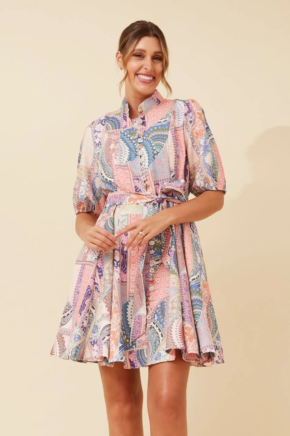 BRYNLEE PATCHWORK PRINT DRESS Travel Ready