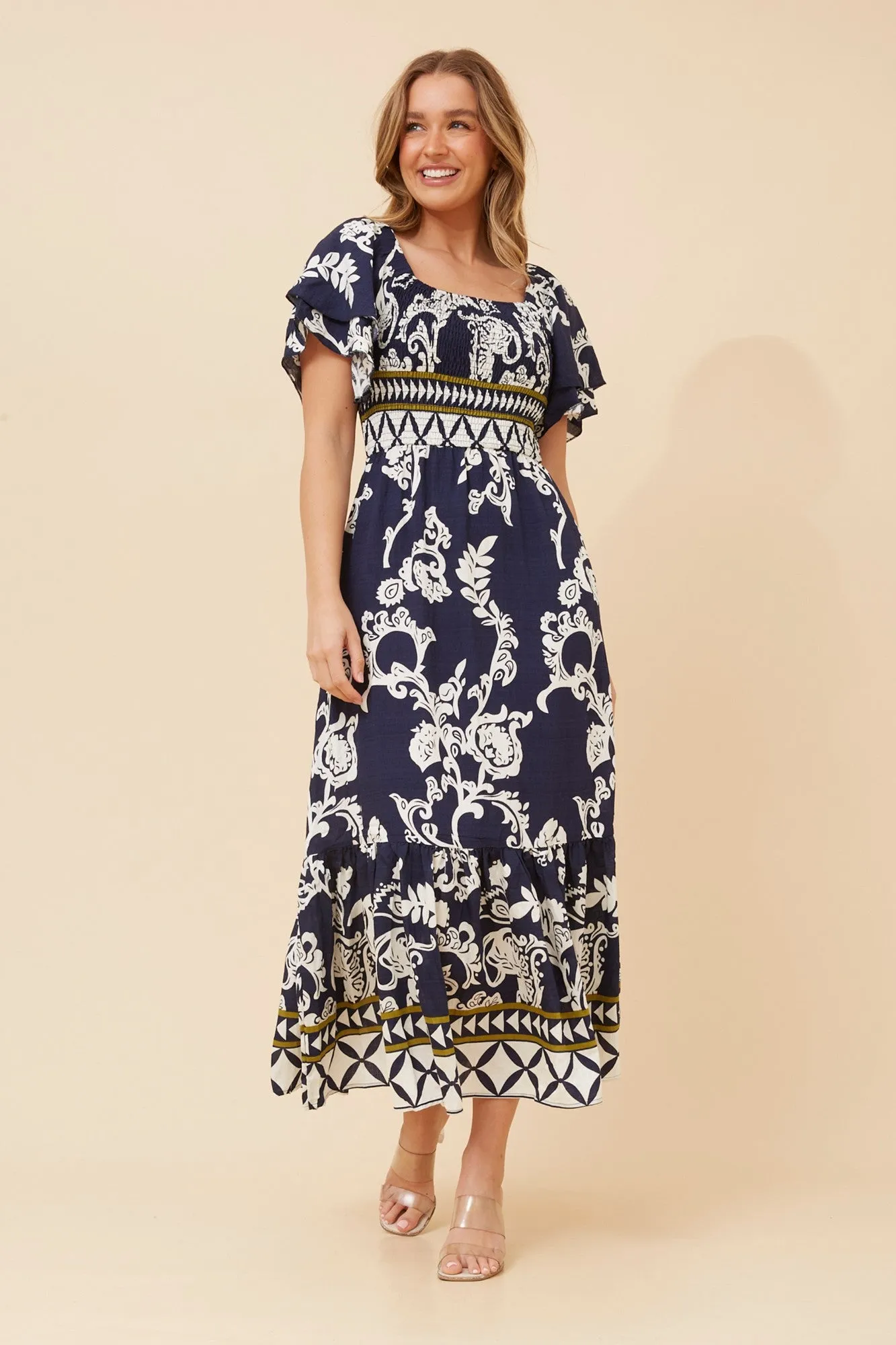 Smart and Chic Warm-Layer MARUN BORDER PRINT MAXI DRESS