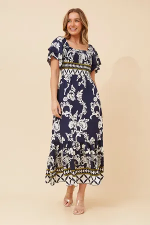Smart and Chic Warm-Layer MARUN BORDER PRINT MAXI DRESS