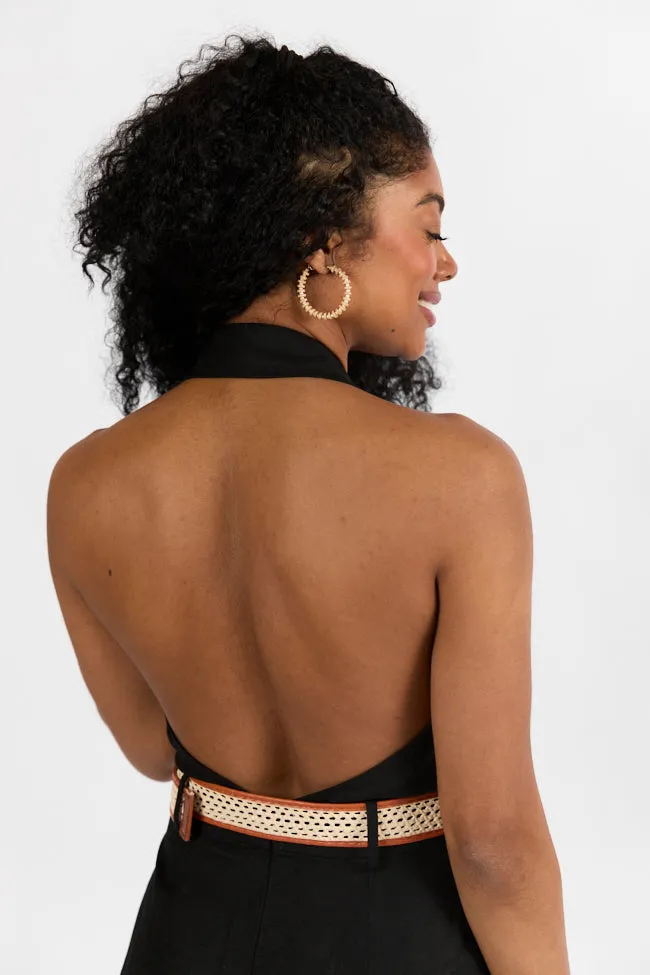 Five Star Black Collared Romper With Belt Detail FINAL SALE Relax Mode