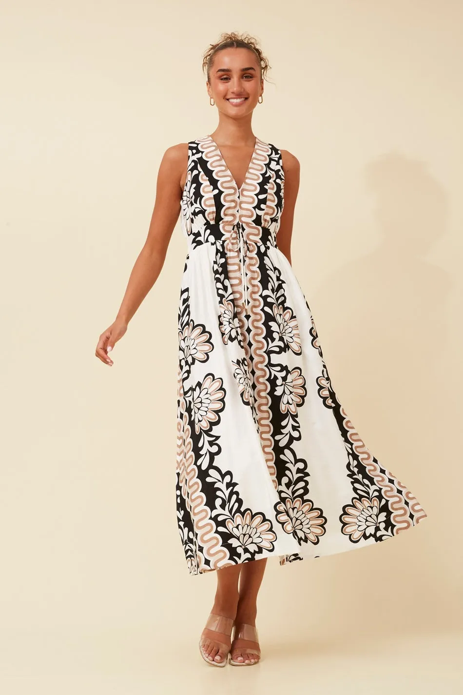 MARA BORDER PRINT MAXI DRESS Light Fall Durable-Fabric