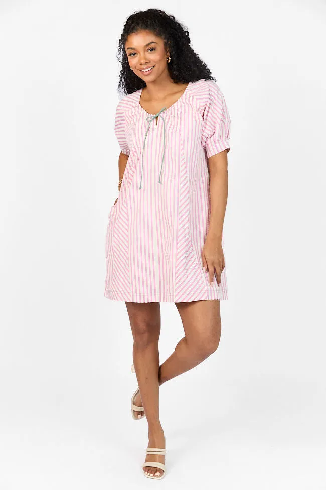 Set Free Pink Striped Panel Mini Dress SALE Stretch-Recovery