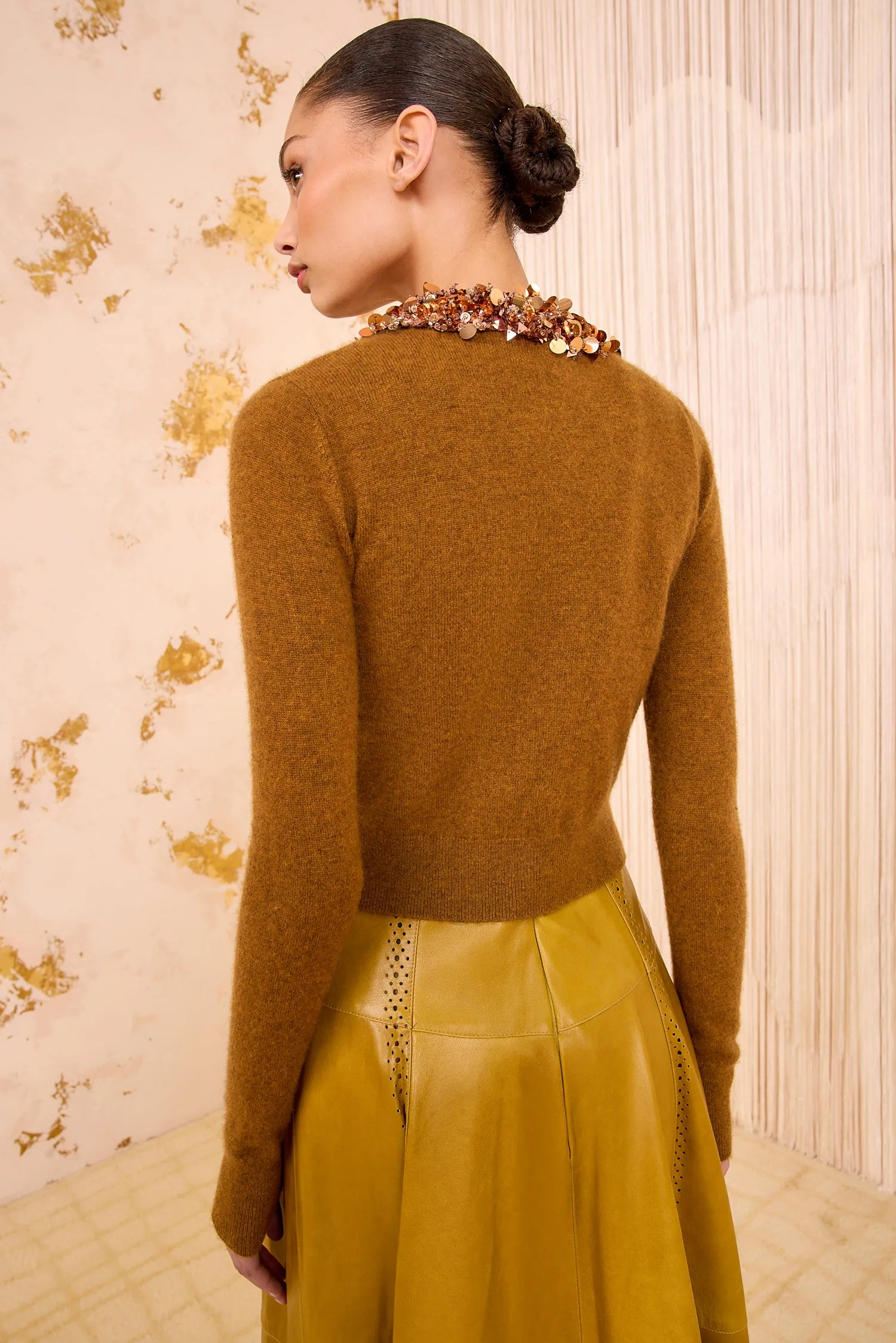 Daily Fit Margaux Embroidered Cashmere Cardigan - Umber