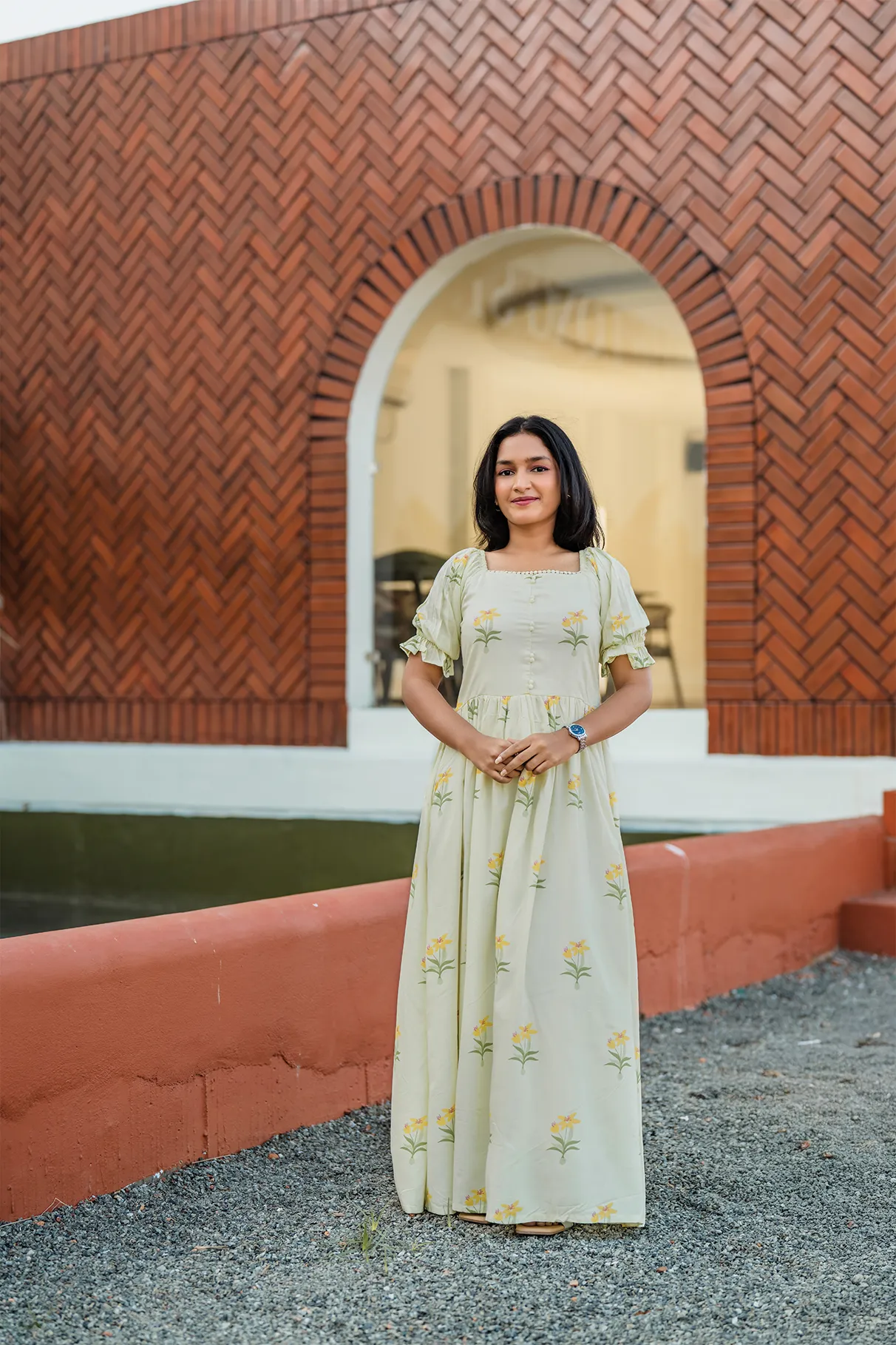 Shine Dressy Florabelle Green Viscose Dress with Shoulder Elastic & Frill Sleeves