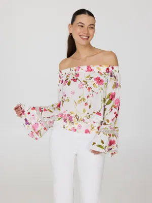Basic Wear Floral Off-The-Shoulder Chiffon Top