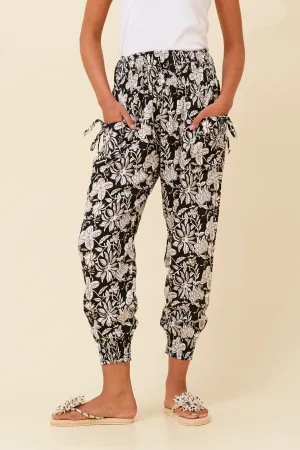 FLORAL PRINT HAREM PANTS Anti Snag Fabric
