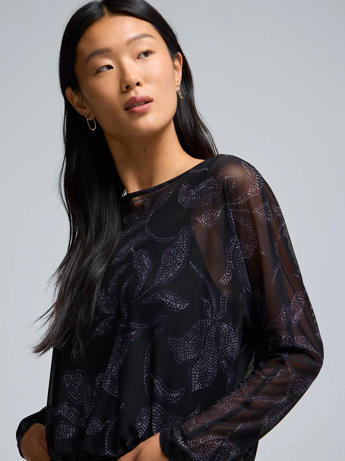 Floral Print Mesh Bubble Top AntiStatic Treatment