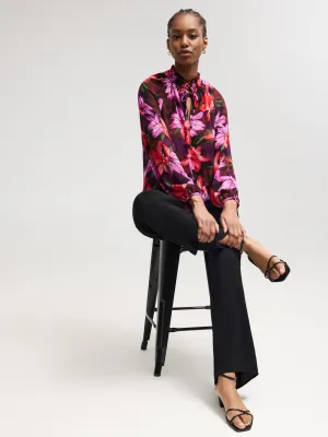 Floral Print Tie-Neck Chiffon Blouse Vintage Soul