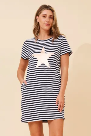 Luxury Feel Evening Event FLORINDA STRIPE TSHIRT DRESS