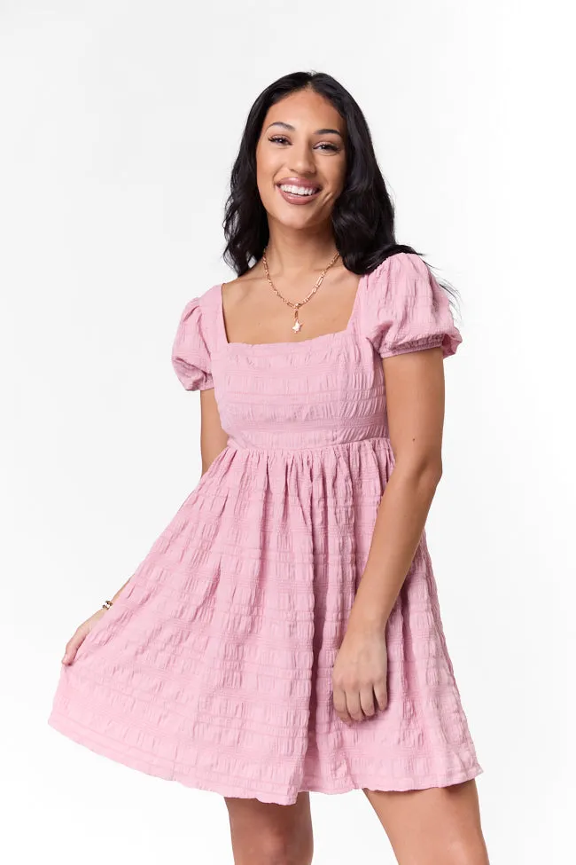 Fast Chic Comfortable and Flattering Breezing By Pink Textured Square Neck Mini Dress SALE