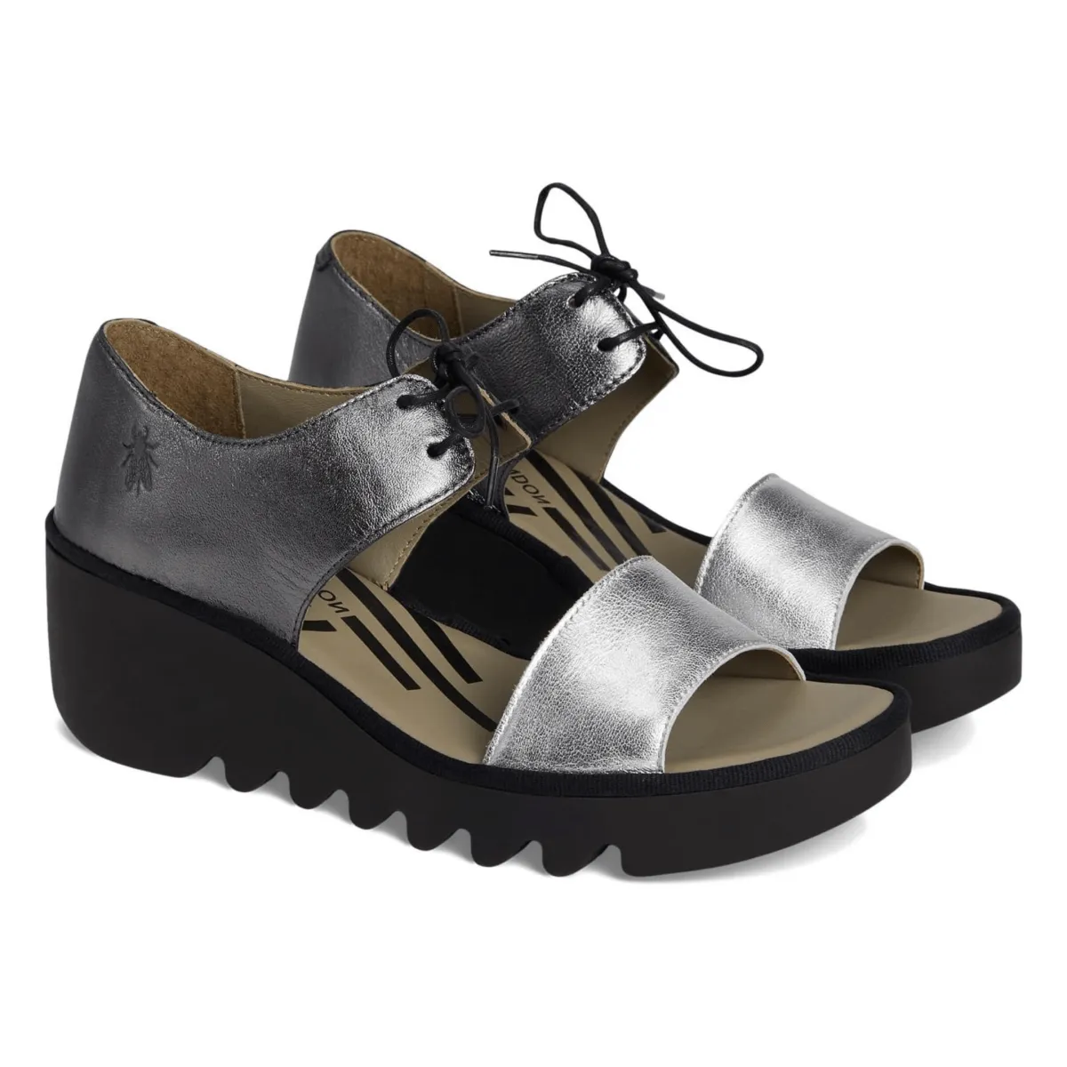 Fly London Women's BILU465 Silver/Graphite Open Toe River Step