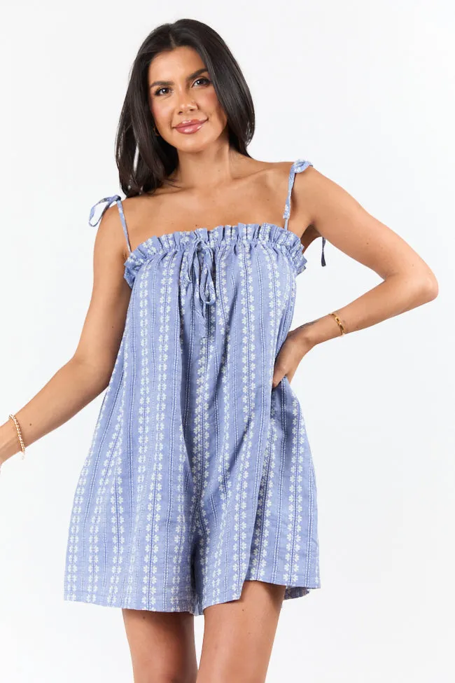 Sunset Scene Following Along Blue Chambray Print Romper FINAL SALE