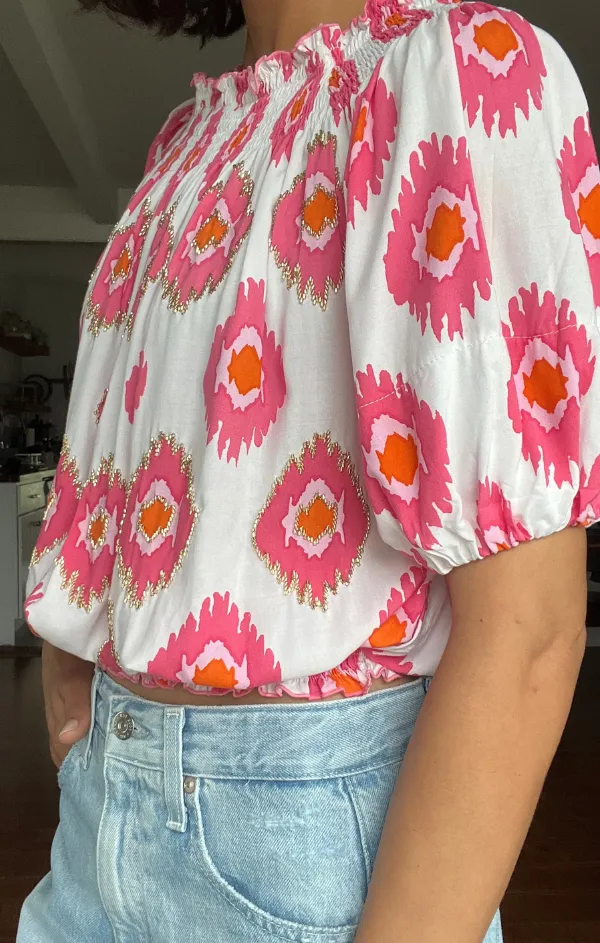 Picnic Fun Ikat Dye Aloha Top