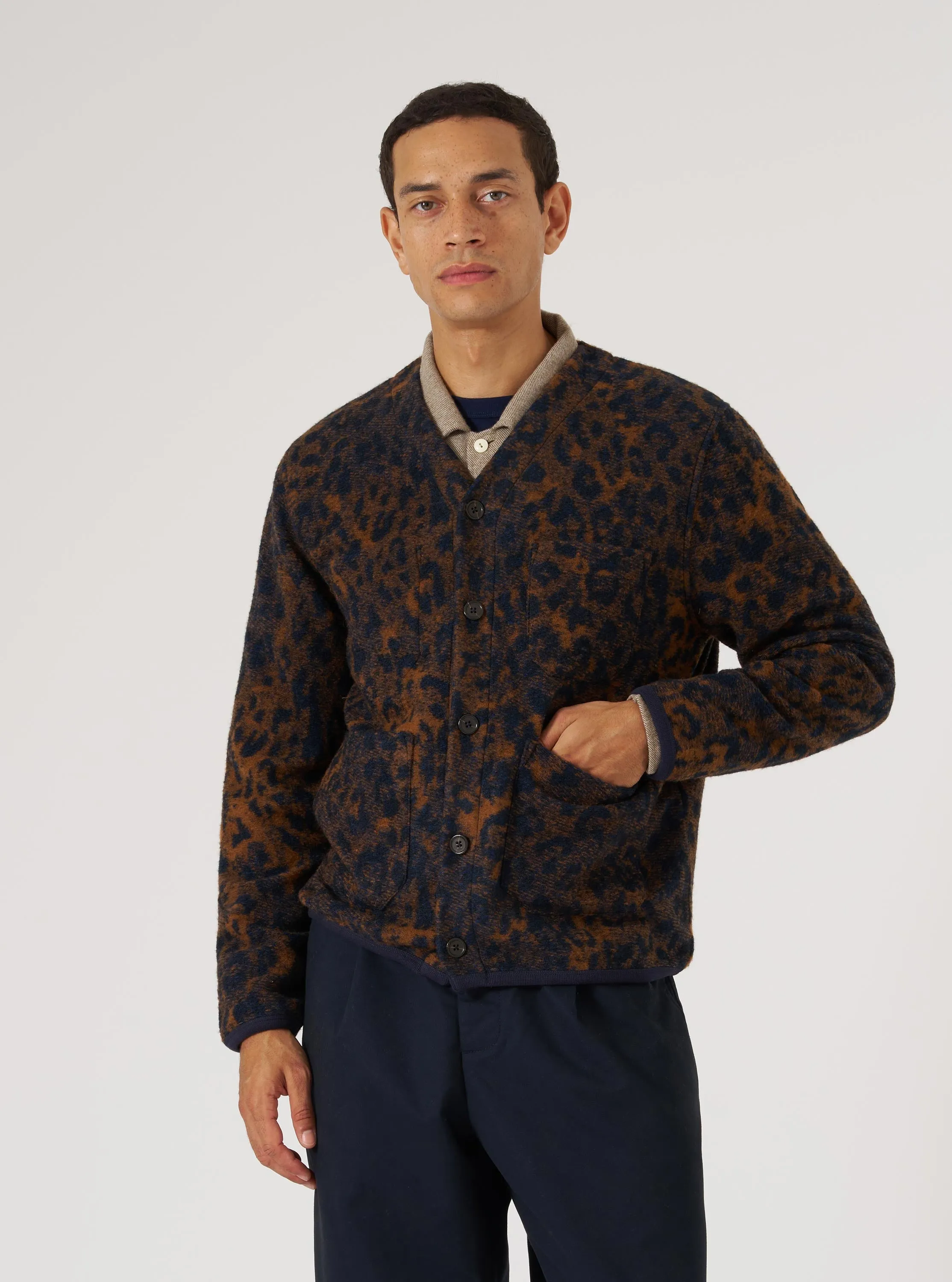 Dark Navy/Brown Night Leopard Cardigan Street Style Essential Outfit