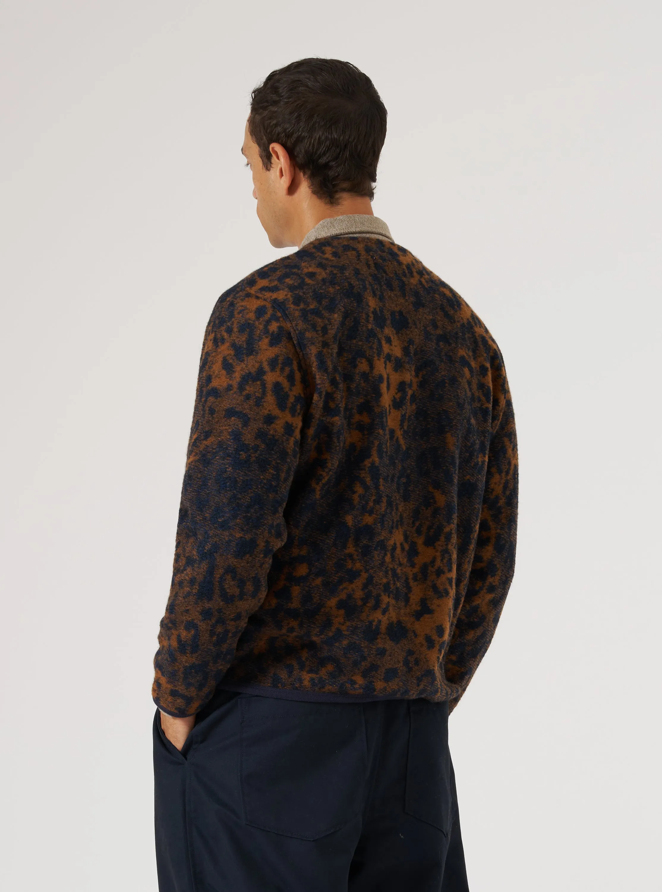 Relaxed Mood Laidback Weekend Dark Navy/Brown Night Leopard Cardigan