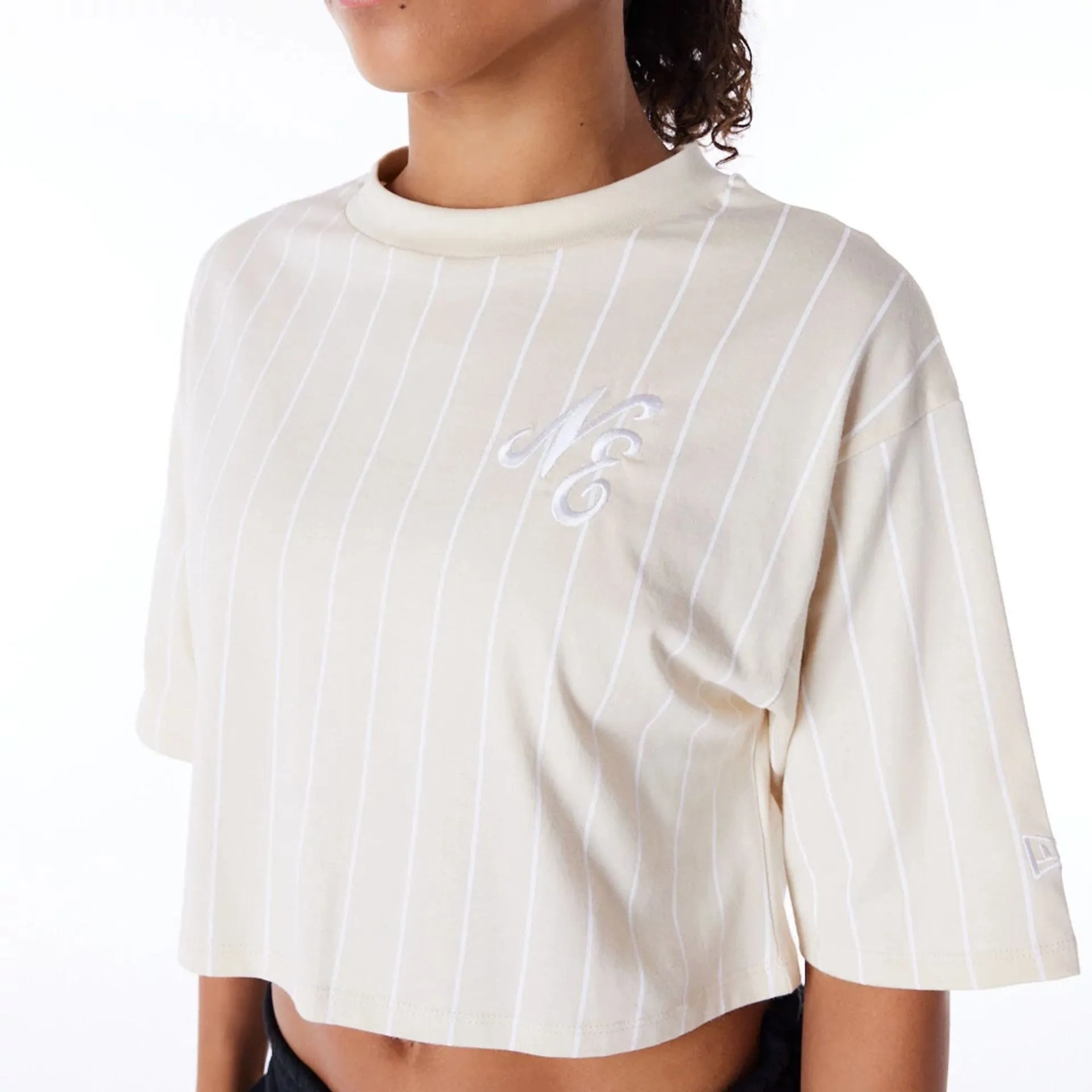 New Era Womens Pinstripe Light Beige Crop T-Shirt Pastel color