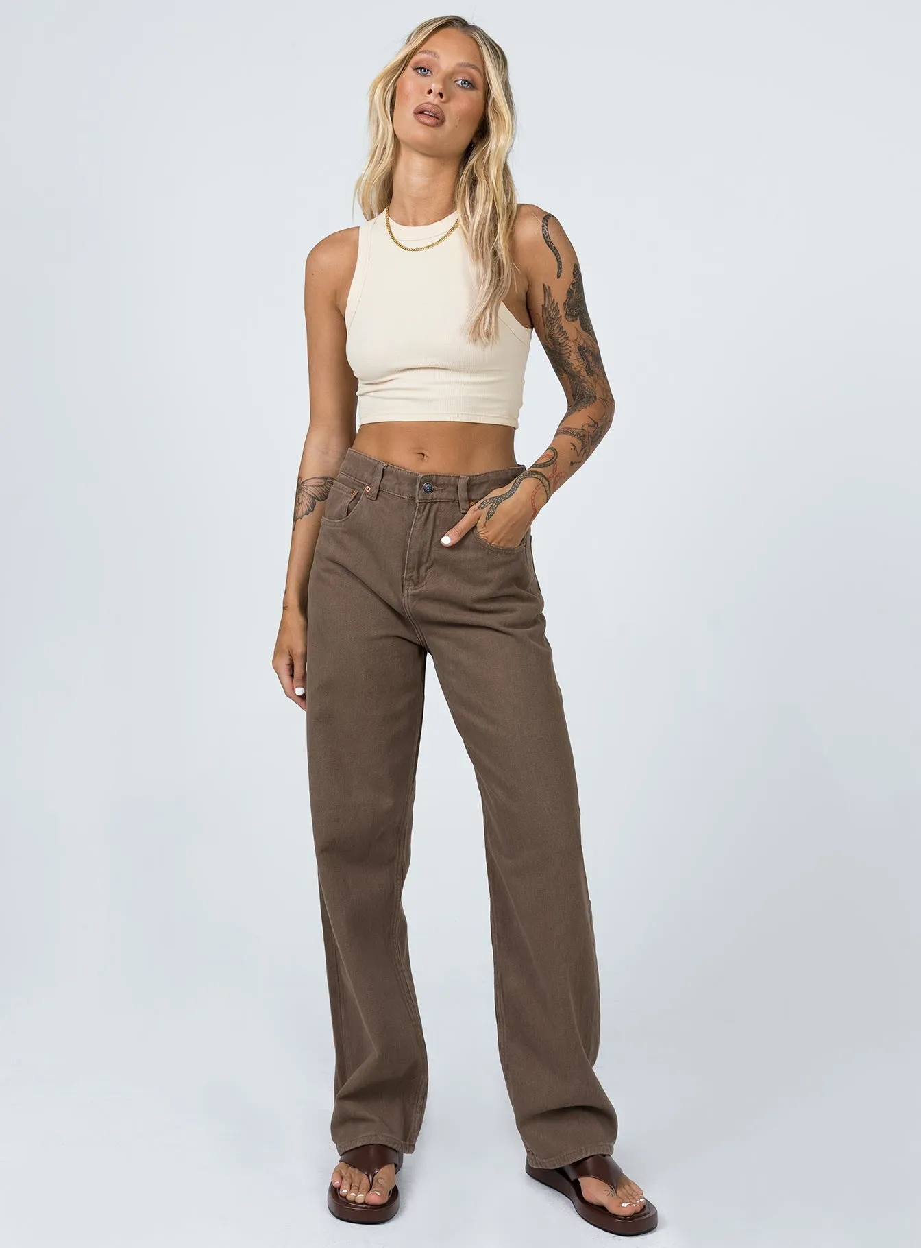 Motel Parallel Jeans Rich Brown Contemporary Look Wear Anytime