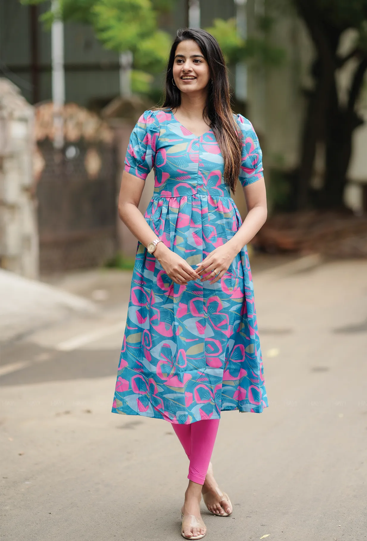 Geo Bloom Blue Maternity and Feeding dress Autumn Ready Urban Spirit