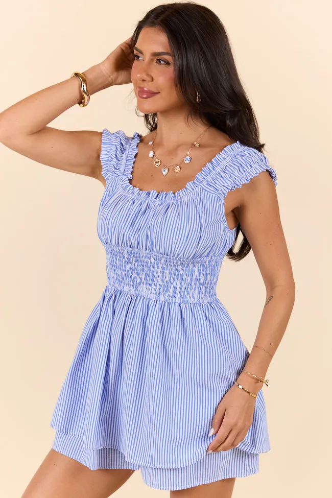 Good Things Take Time Blue Stripe Smocked Romper SALE Speed Soul