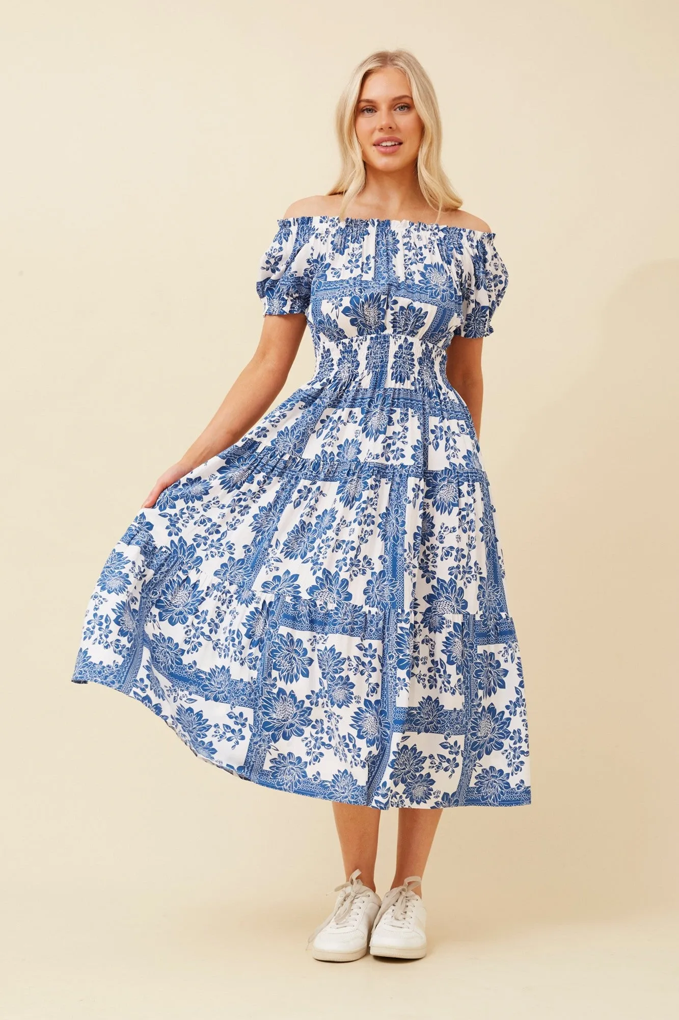 ADALIA OFF SHOULDER MIDI DRESS Flattering Cut Thermal-Lined