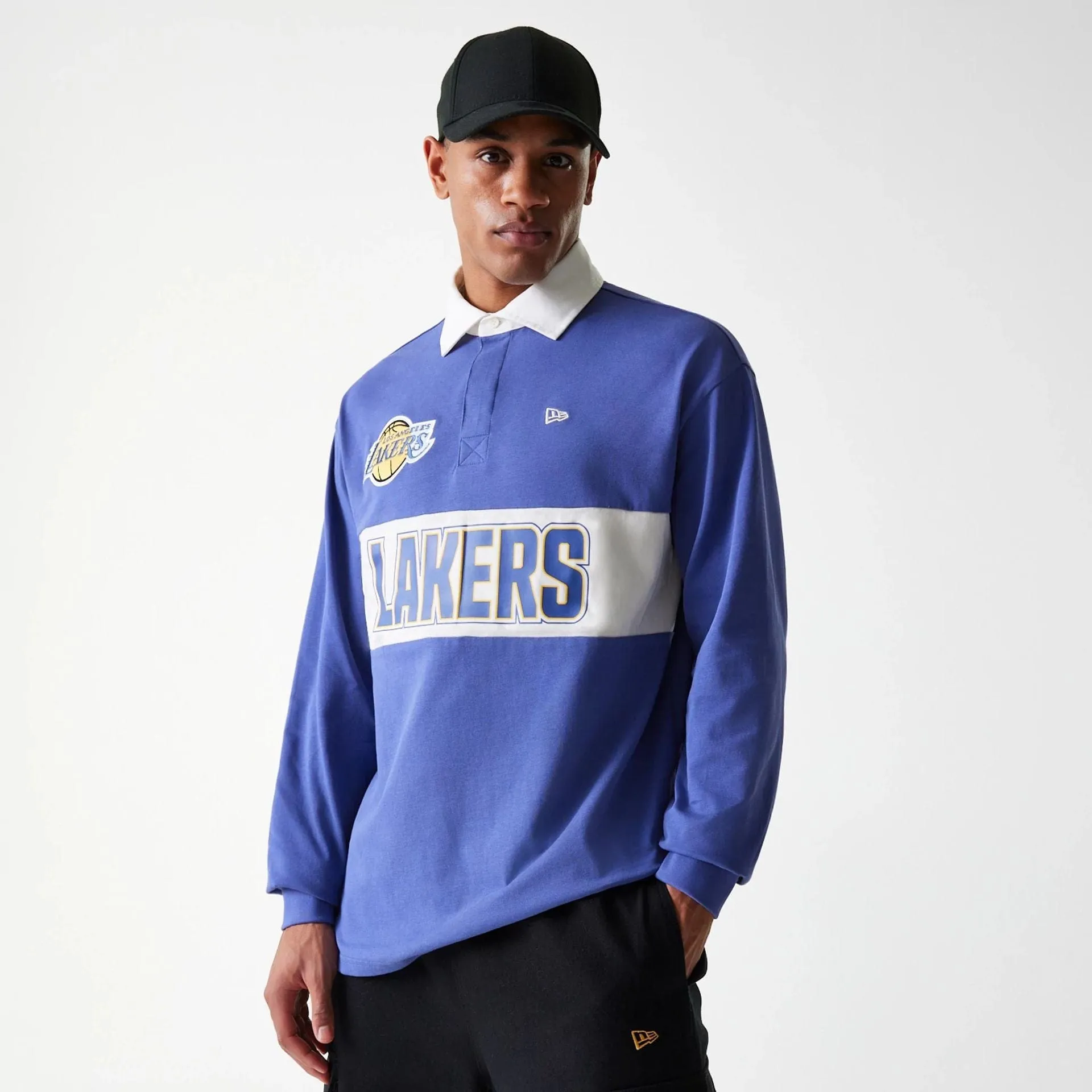 LA Lakers NBA Rugby Dark Blue Long Sleeve Polo Casual Style