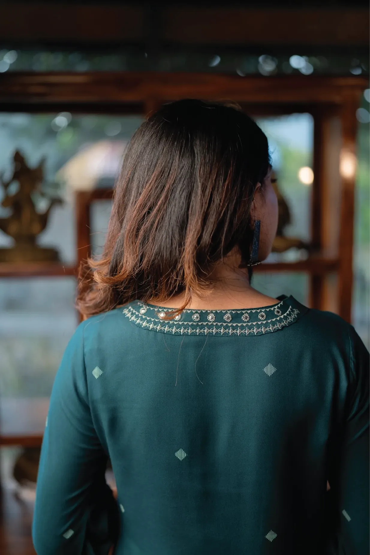 Green Scape Viscose With Lace Printed A-line Dress Vibrant pattern Bow Soft