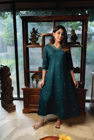 Green Scape Viscose With Lace Printed A-line Dress Day Outfit BiasCutSilhouette