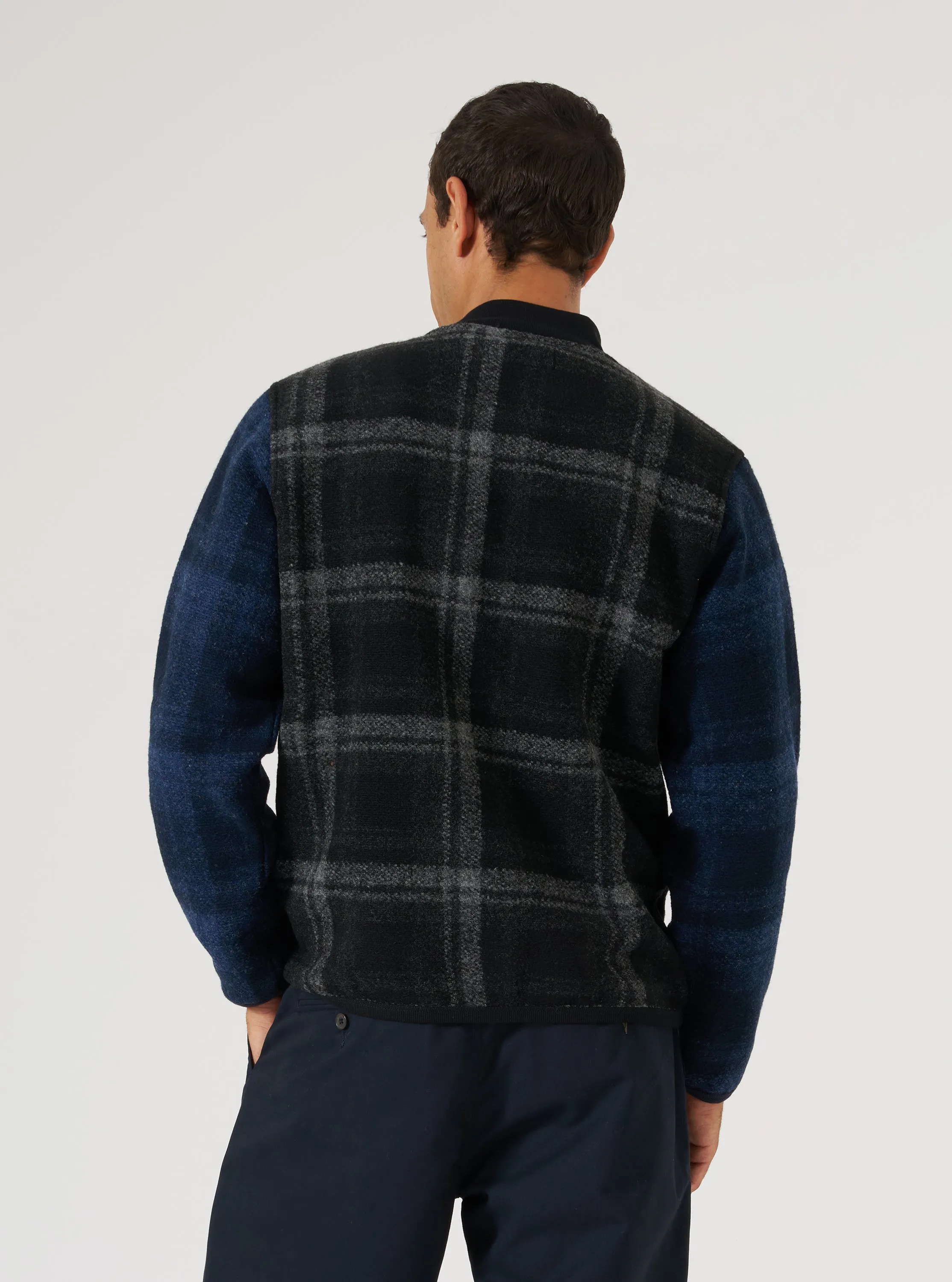 Grey Moh Check Fleece Button Front Bomber After Work Relaxed Fit