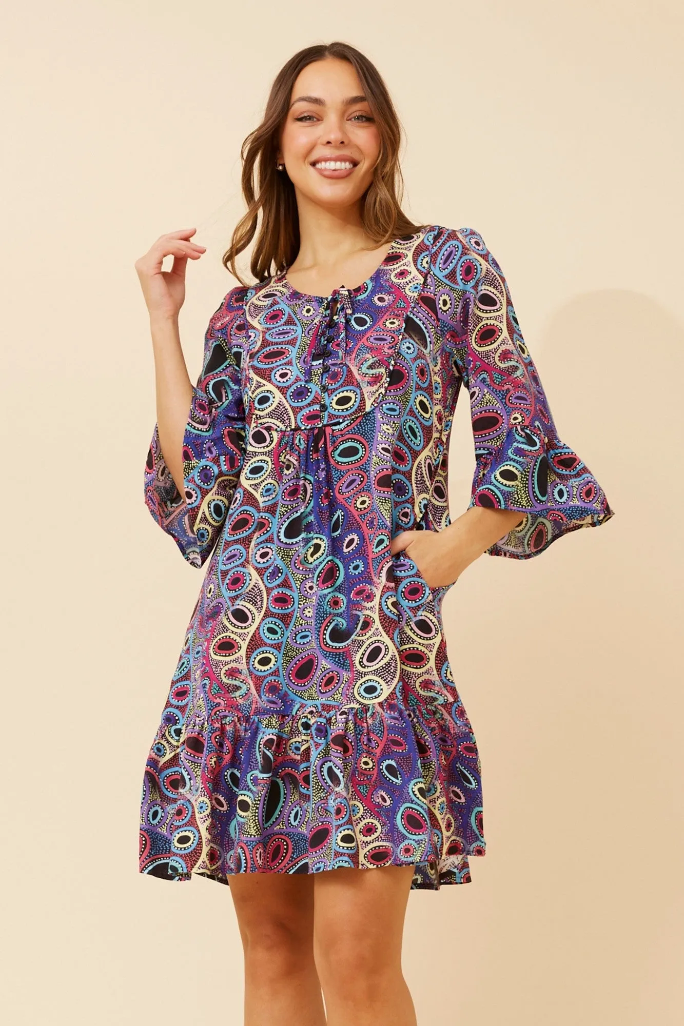 HAILEY ABSTRACT PRINT DRESS Sleek and Flattering Edgy Look