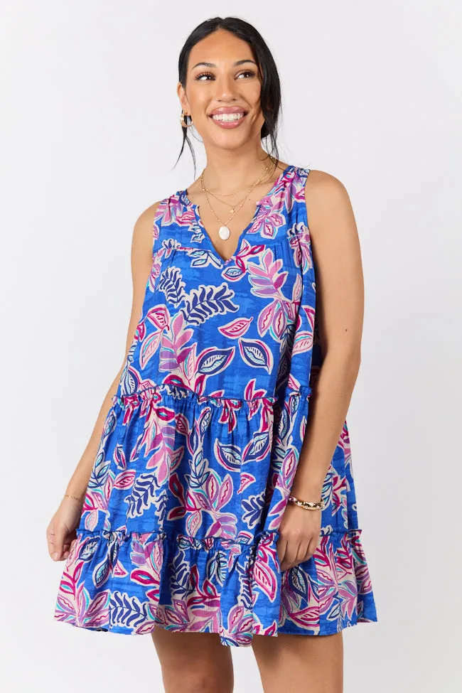 Hanging Loose Blue Multi Floral Print Tank Shirt Dress SALE Chic Wear