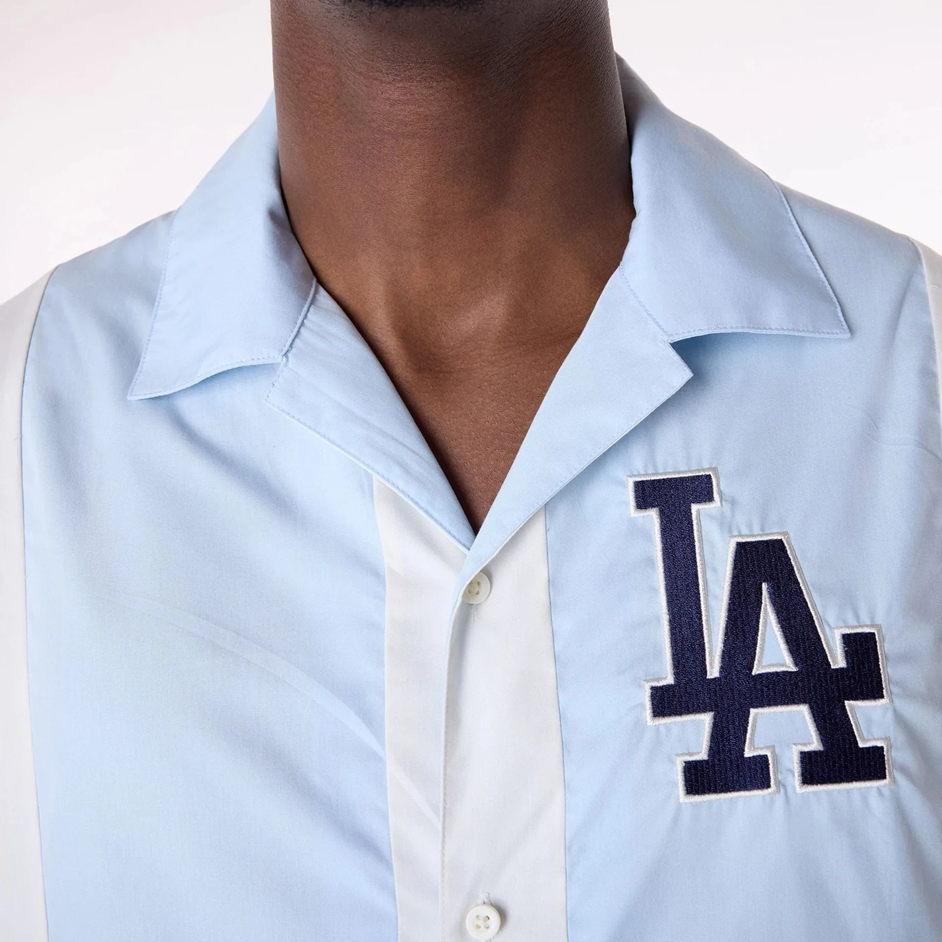 LA Dodgers Stripe Revere Open White Short Sleeve Shirt Luxurious Tagless Comfort